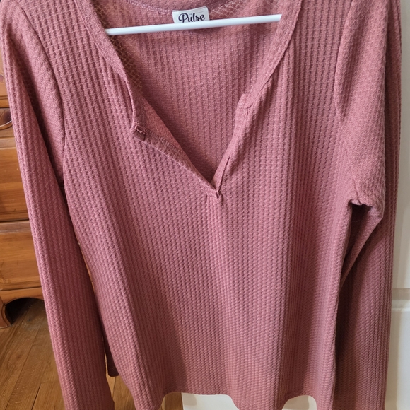 Pulse Sweaters - Pink Waffle Knit Long Sleeve Top